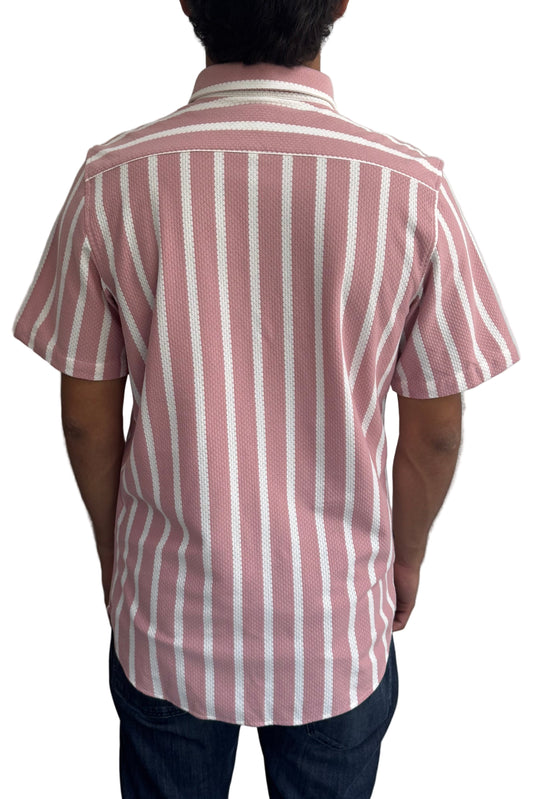 Camisa en texturas Rosado Rayas Blancas