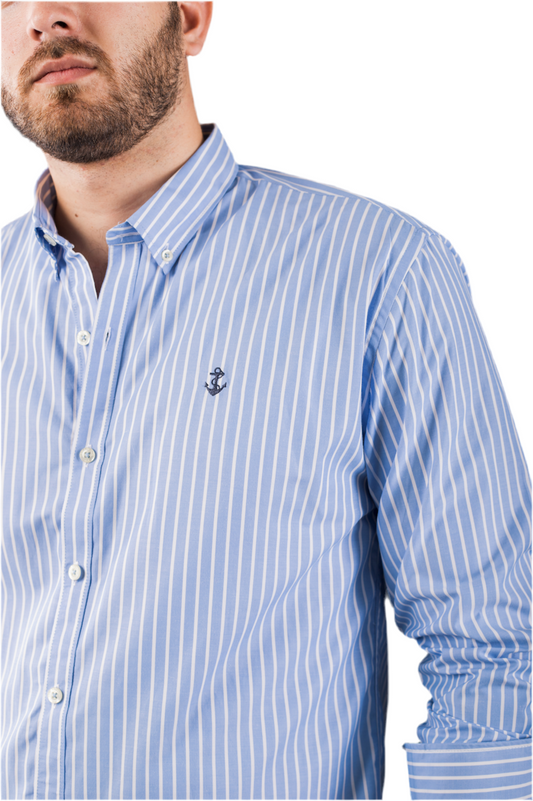 Camisa Rayas Grandes Azul Claro Y Blancas