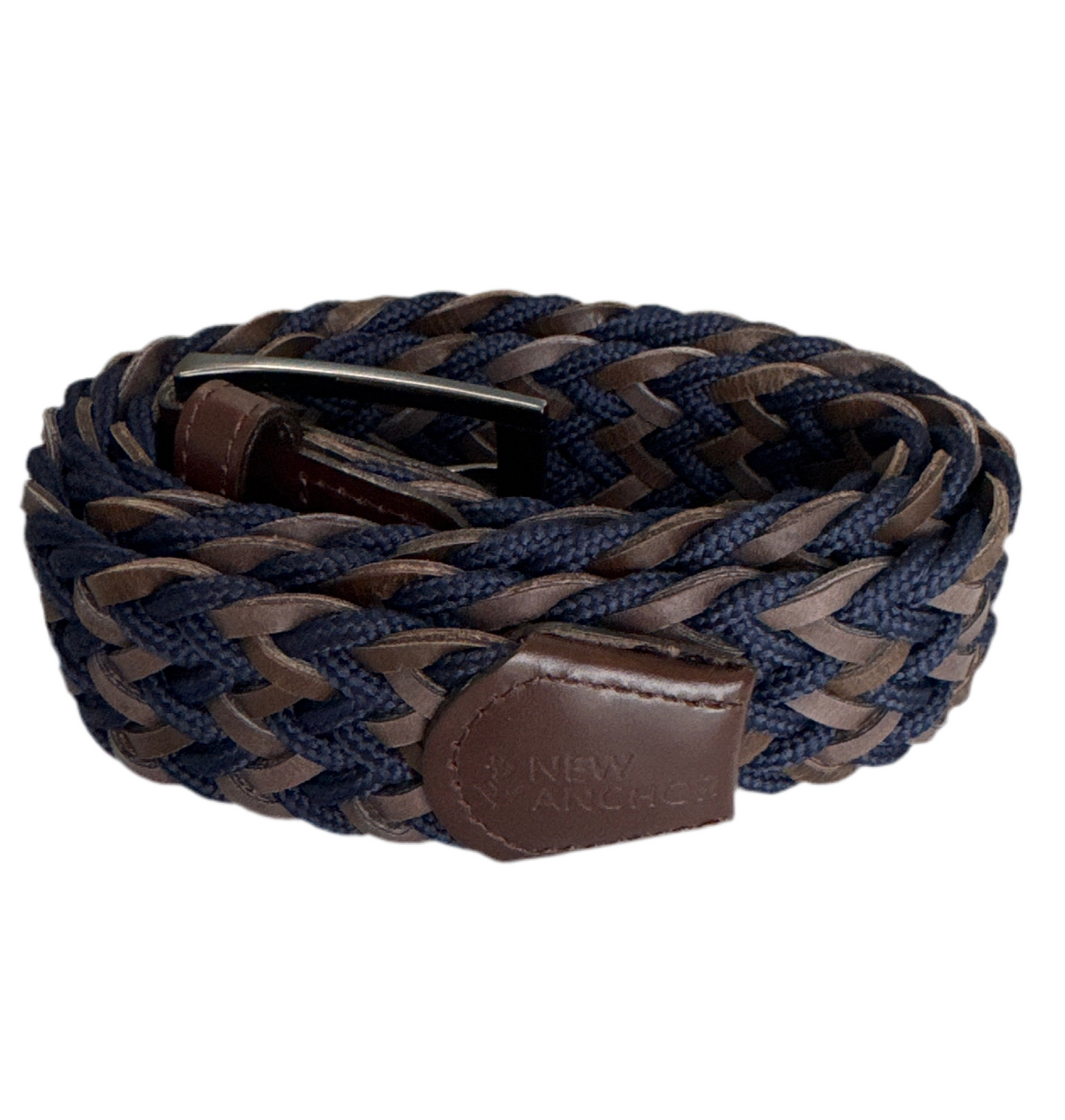 Correa de cuero cafè y riata navy