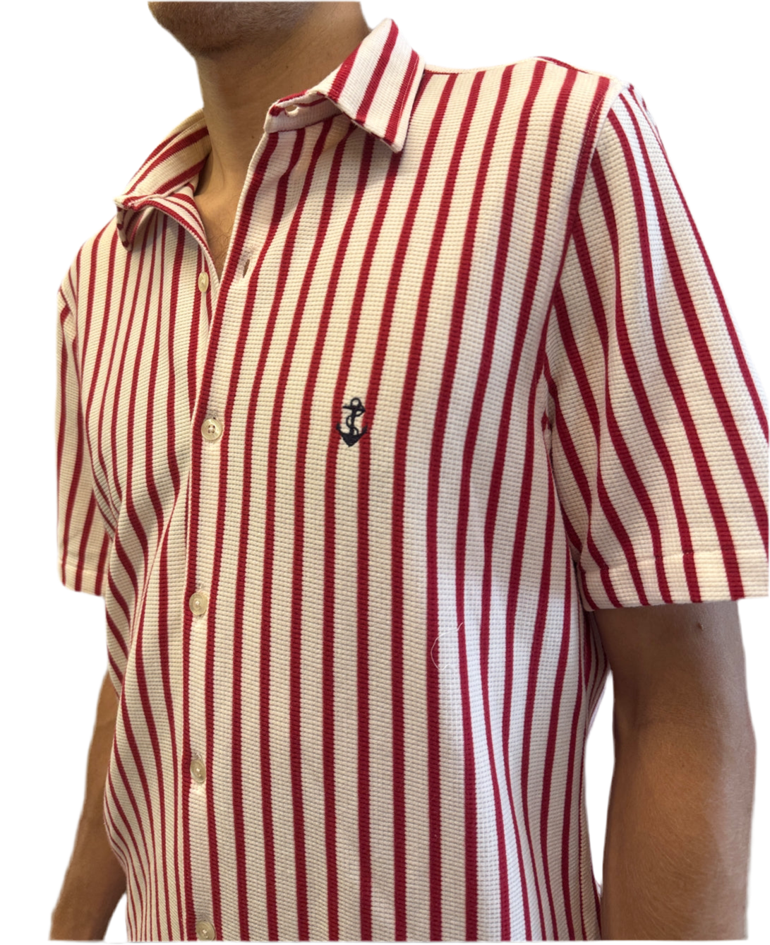 Camisa en texturas Blanco Rayas Roja