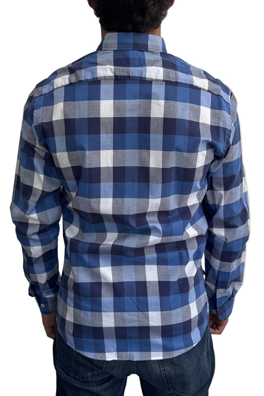 Camisa Azul Rey Cuadros Navy Y Blanco A Roja