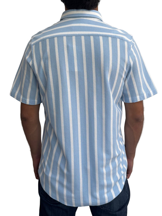 Camisa en texturas Blanco Rayas Azul Claro
