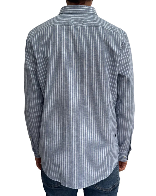 Camisa de Lino Navy y Rayas Blancas