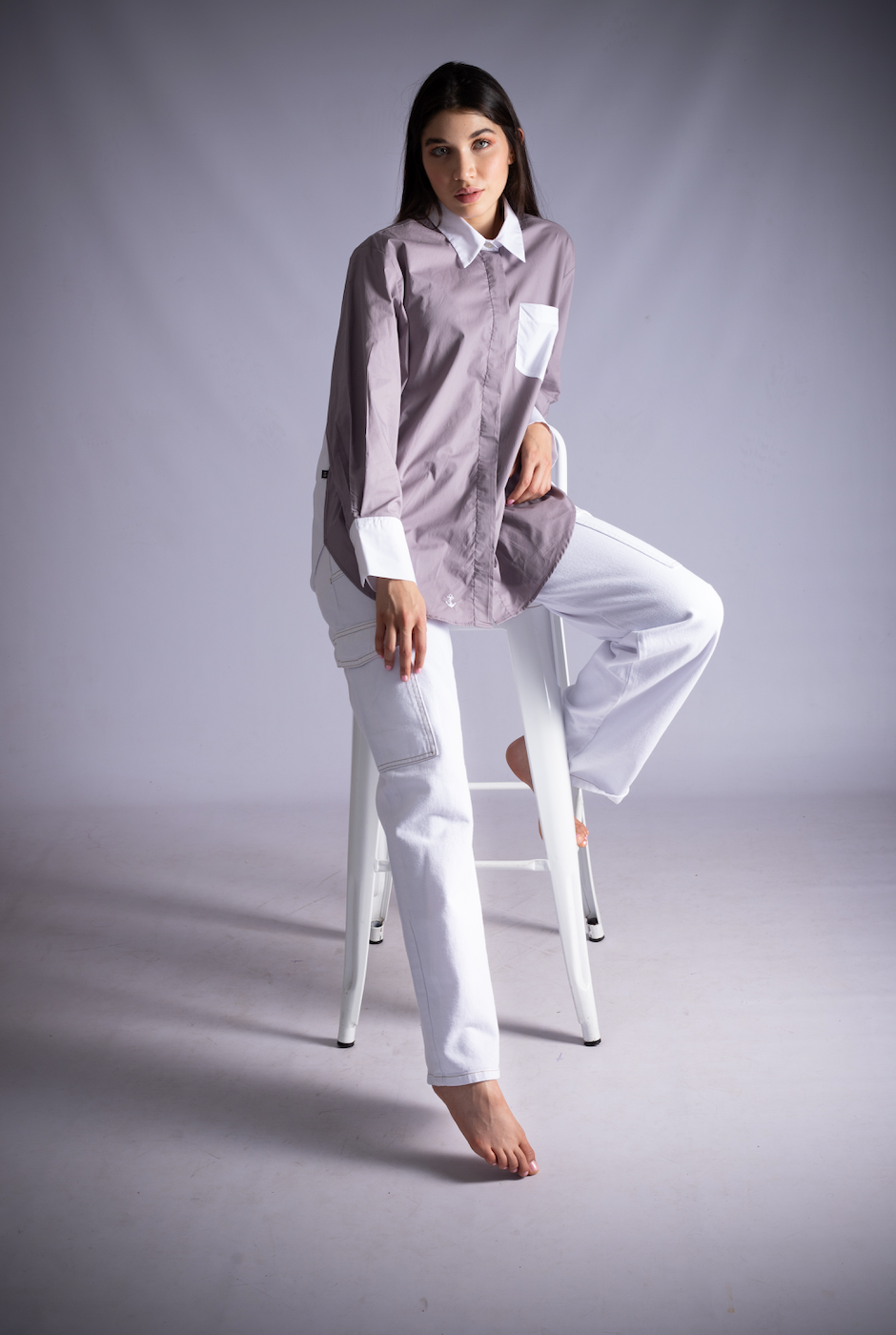 Blusón Gris y Blanco