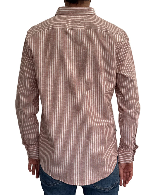 Camisa de Lino Terracota y Rayas Blancas