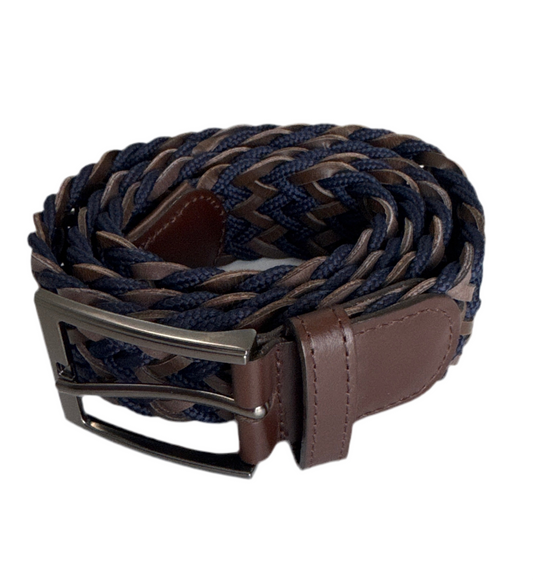 Correa de cuero café y riata navy