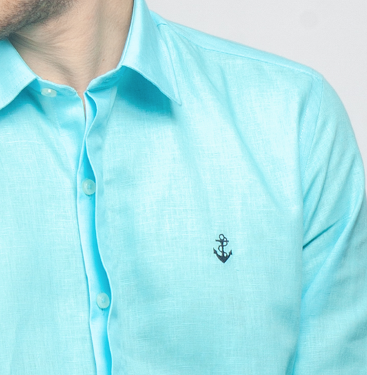 Camisa Lino Aguamarina