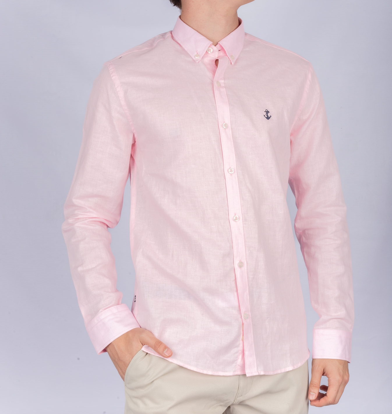 Camisa Lino Rosada A Navy