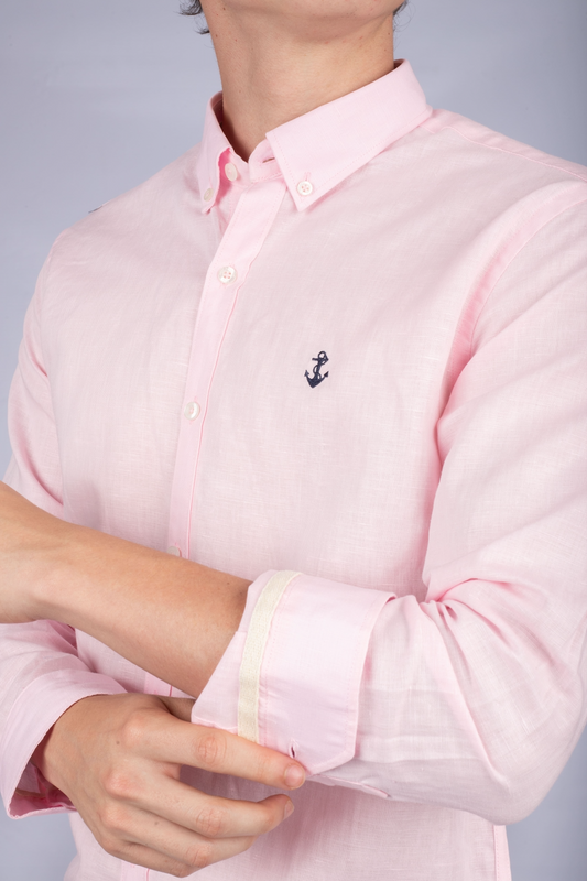 Camisa Lino Rosada A Navy