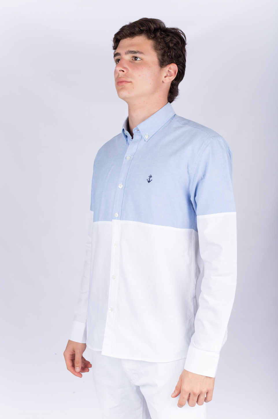 Camisa Oxford Blanca y Azul