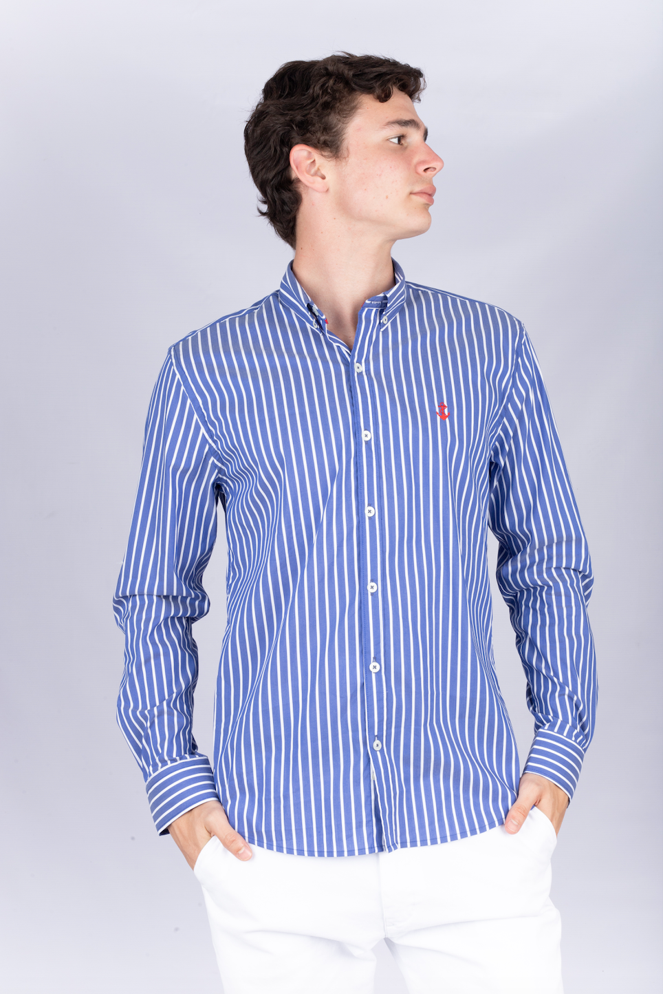 Camisa azul rayas hombre sale