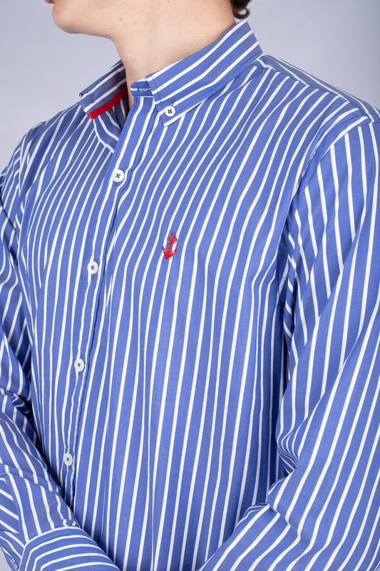 Camisa Azul Rayas Blancas