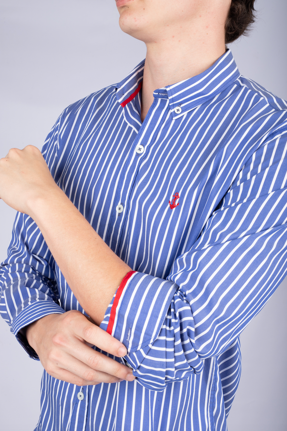 Camisa Azul Rayas Blancas