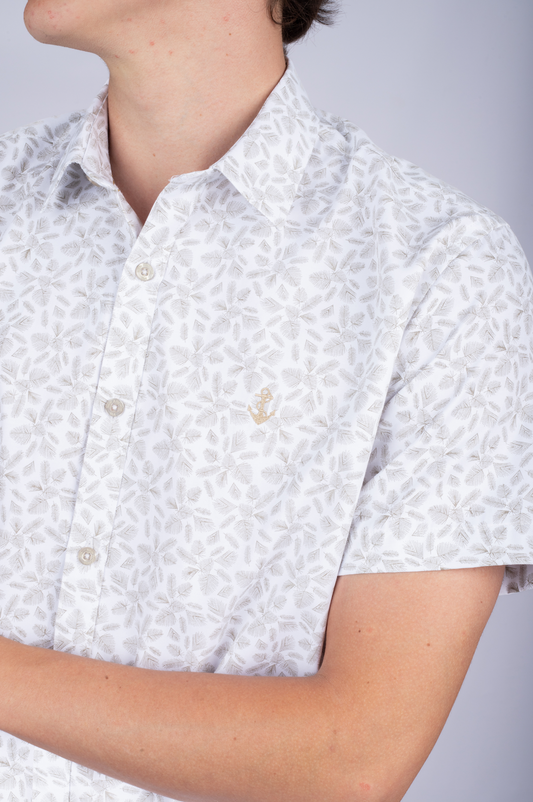 Camisa Blanca Hojas Beige