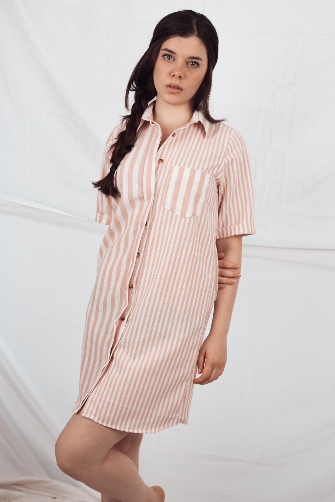 Vestido Rayas Blancas y Rosadas