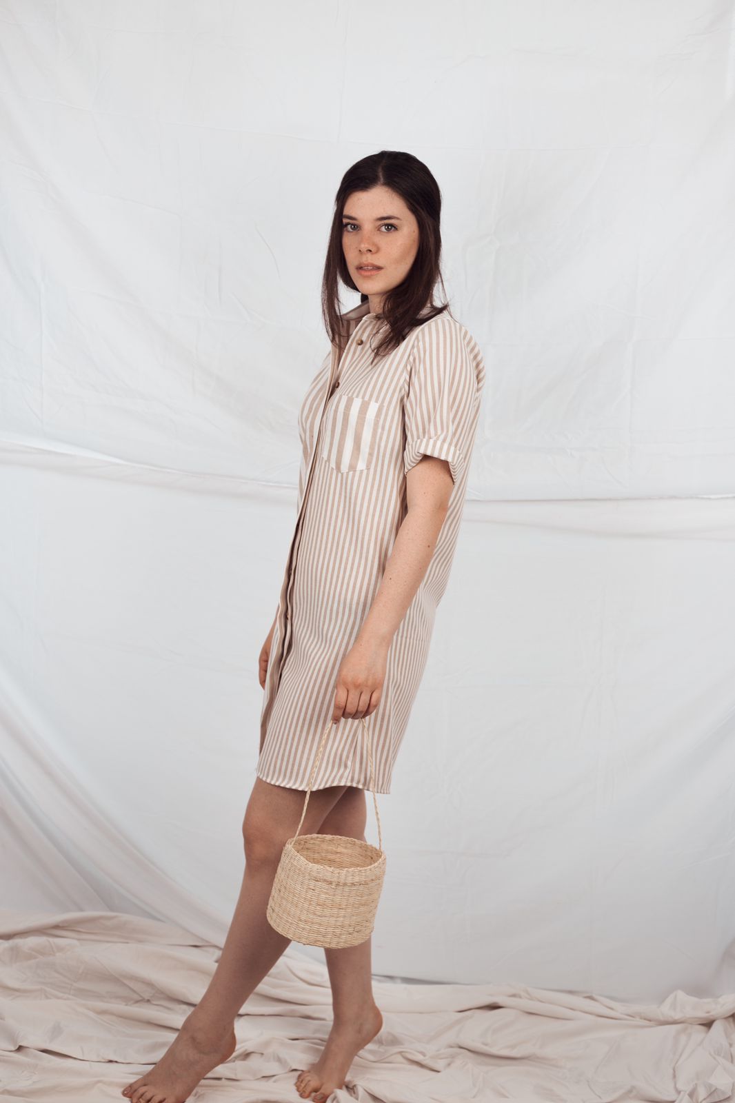 Vestido Rayas Blancas y Beige