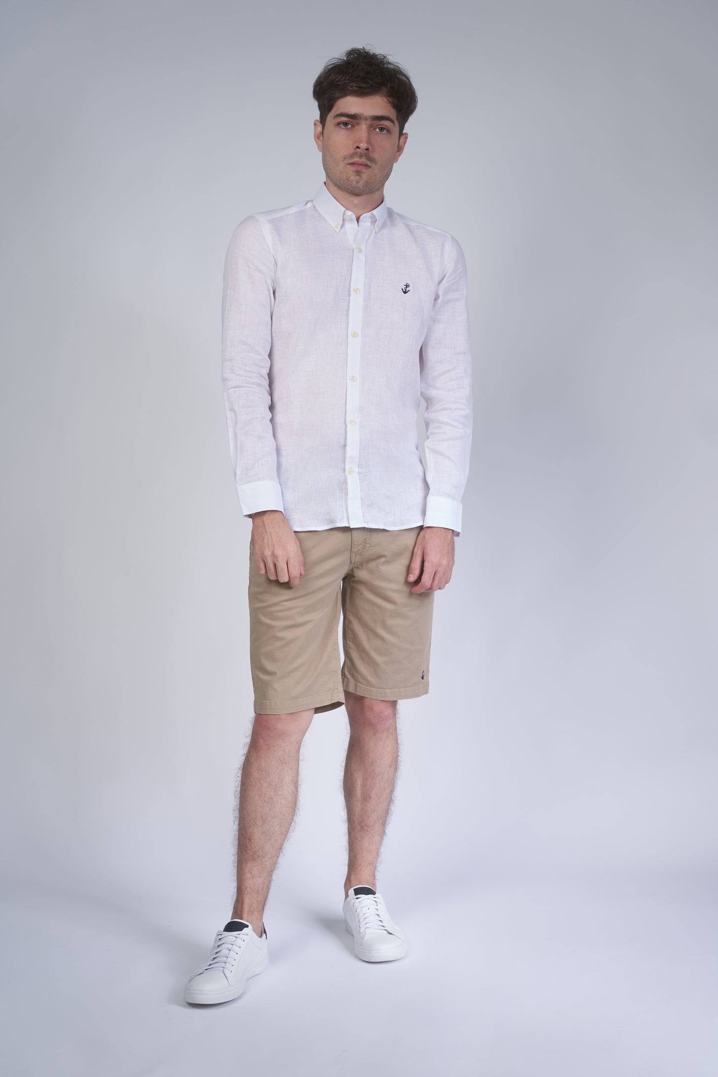 Camisa Lino Blanca a Navy