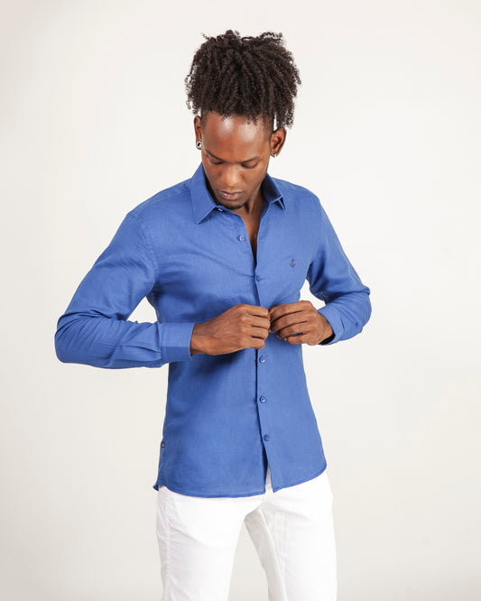 Camisa de Lino Azul Rey