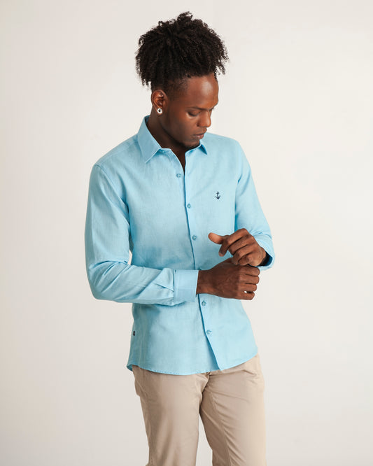 Camisa de Lino Azul Claro