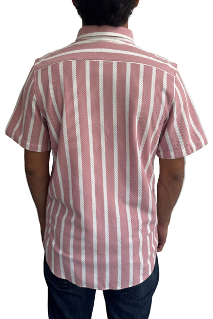 Camisa en texturas Rosado Rayas Blancas