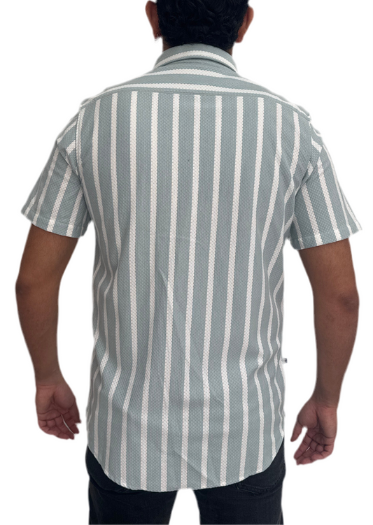 Camisa en texturas Verde Menta Rayas Blancas