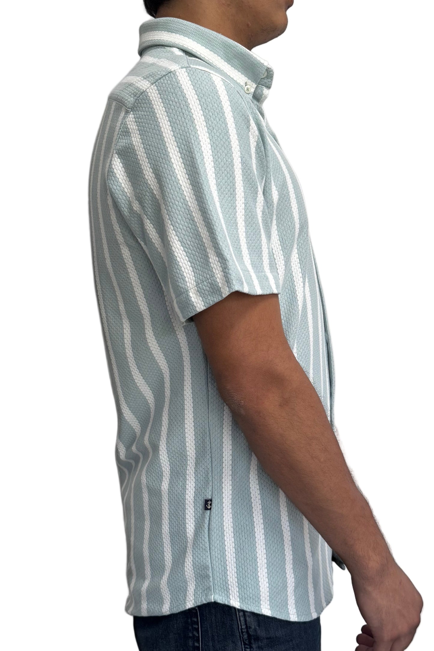 Camisa en texturas Verde Menta Rayas Blancas