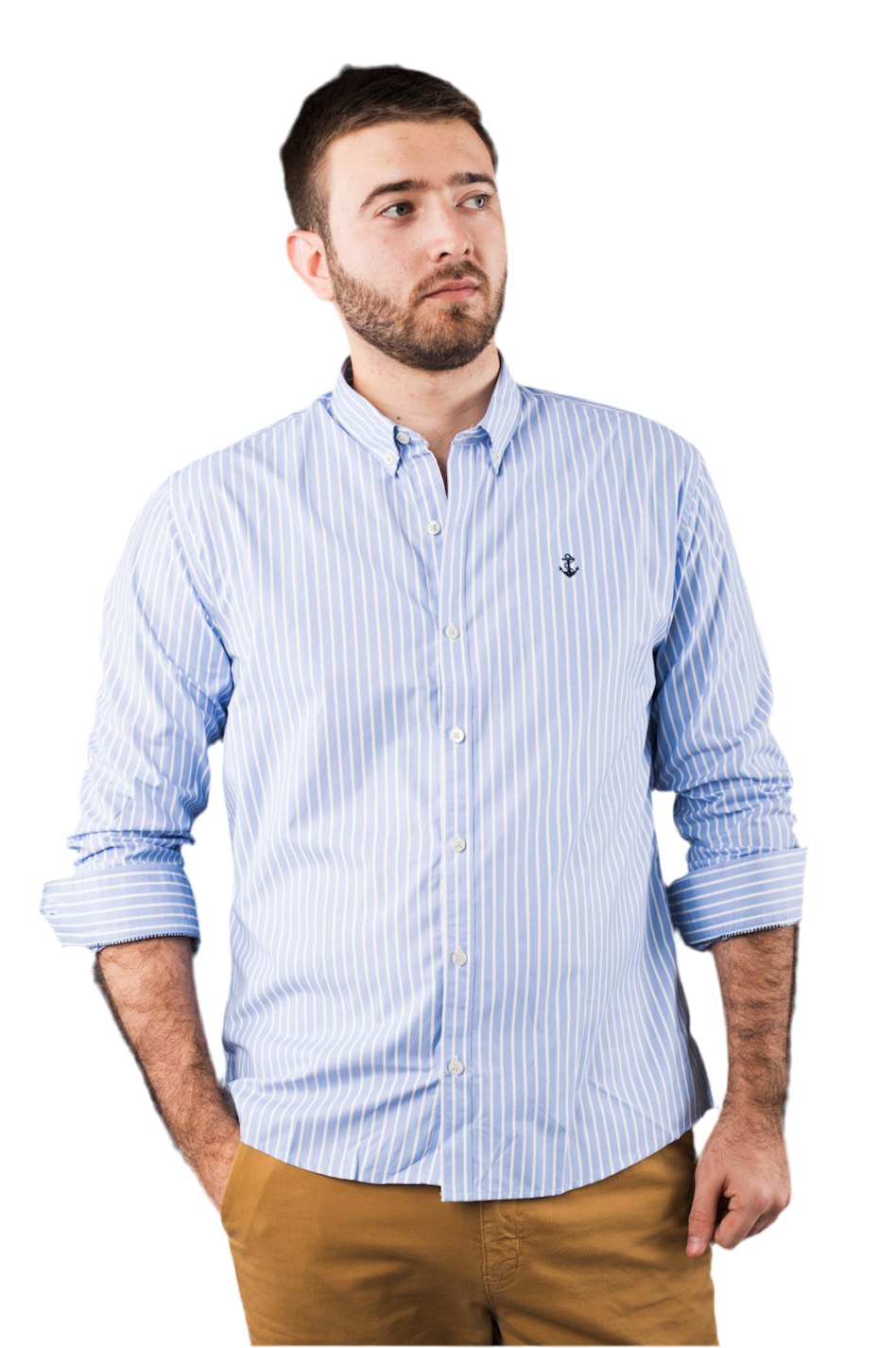 Camisa Rayas Grandes Azul Claro Y Blancas
