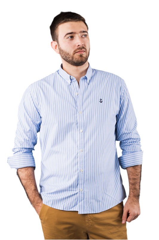 Camisa Rayas Grandes Azul Claro Y Blancas