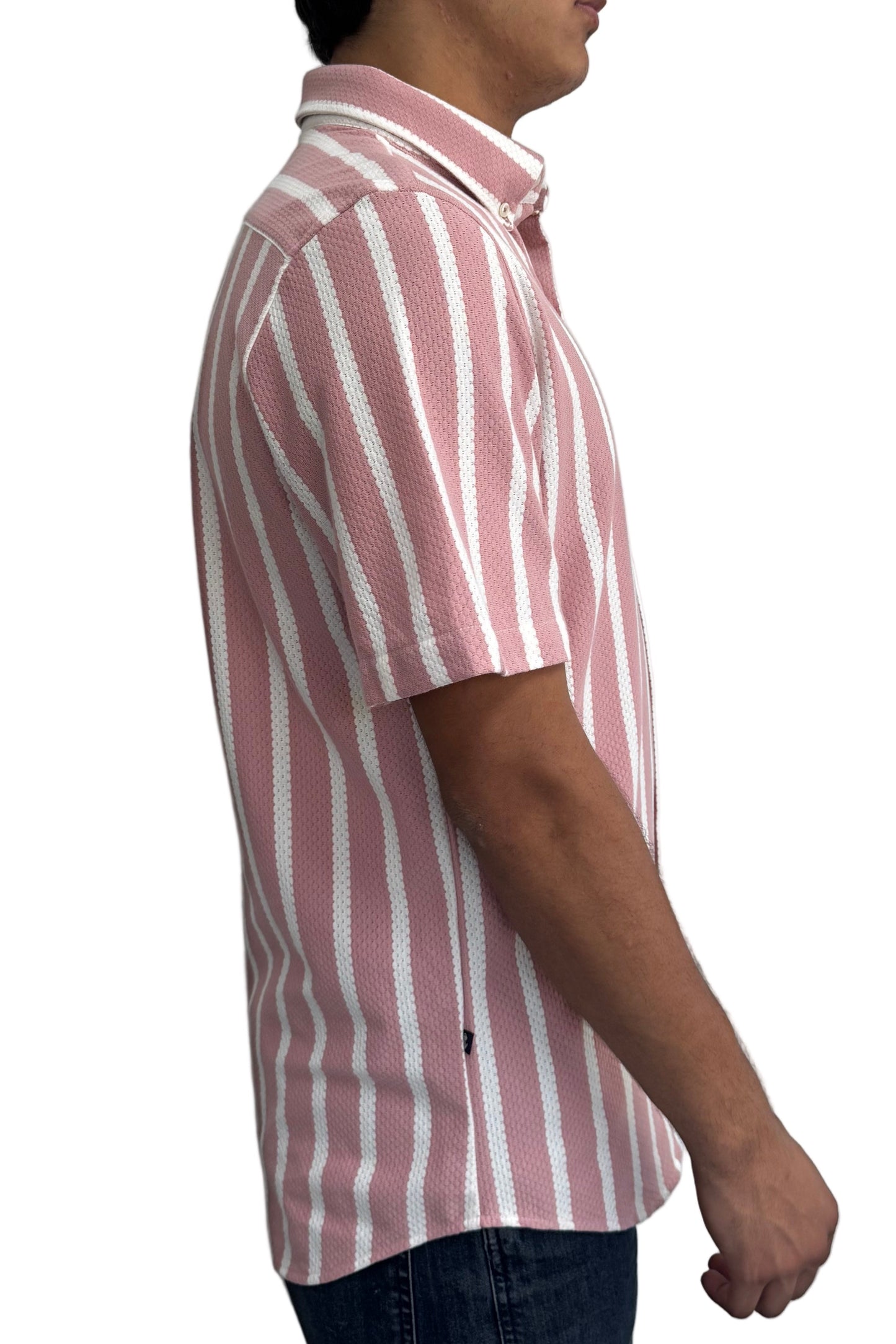 Camisa en texturas Rosado Rayas Blancas
