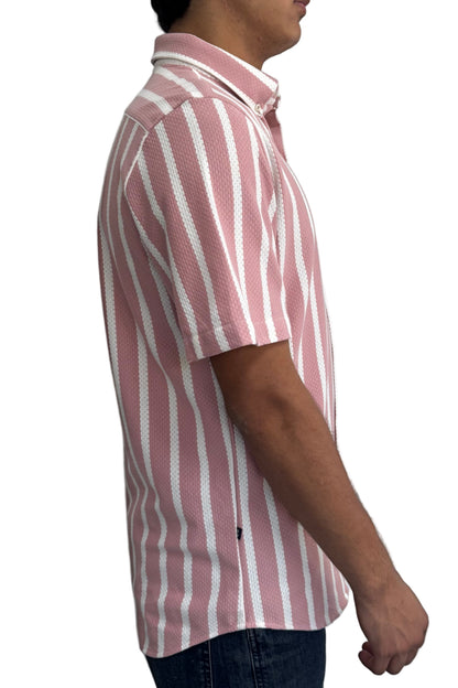 Camisa en texturas Rosado Rayas Blancas