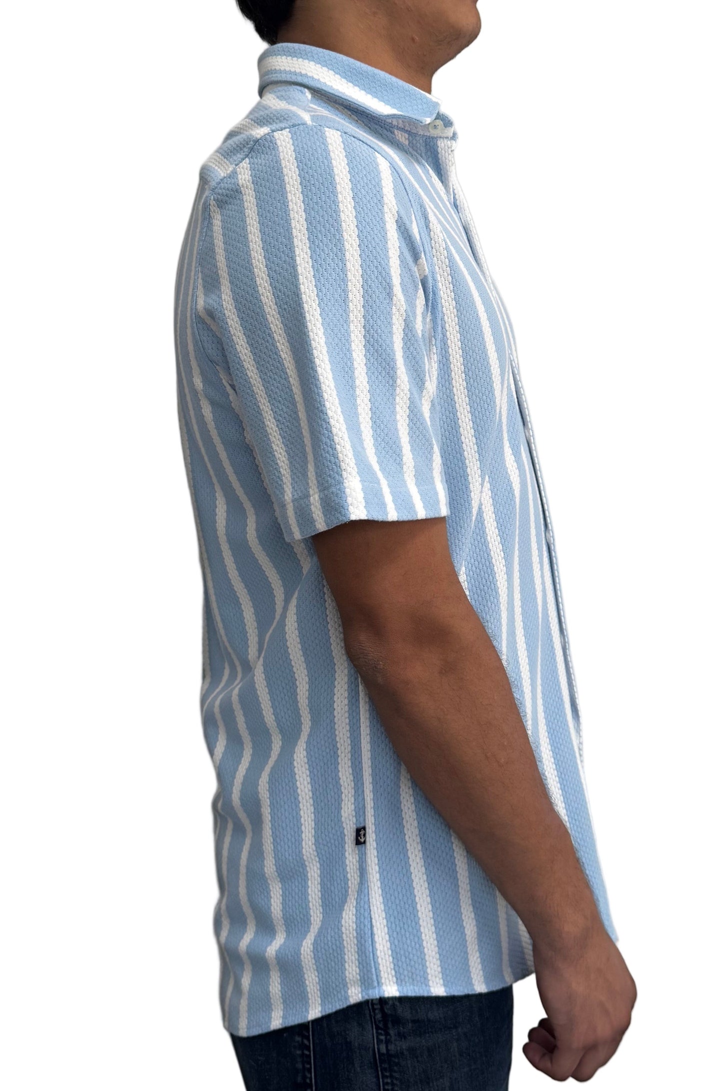 Camisa en texturas Blanco Rayas Azul Claro