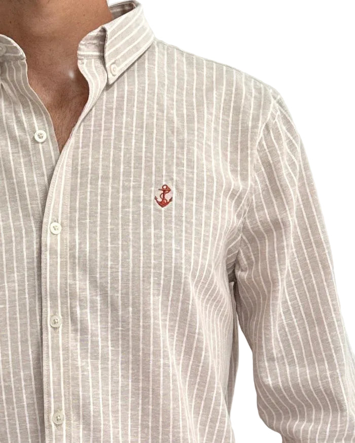 Camisa de Lino Arena y Rayas Blancas