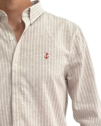 Camisa de Lino Arena y Rayas Blancas
