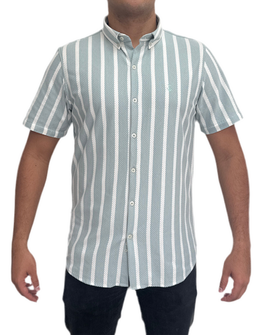 Camisa en texturas Verde Menta Rayas Blancas