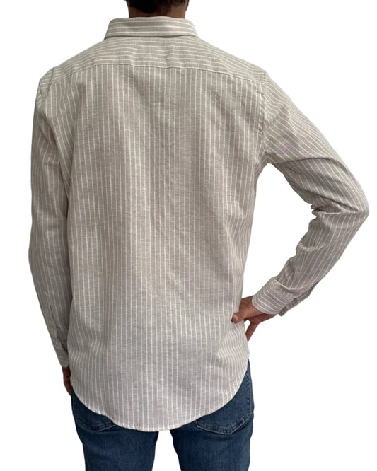 Camisa de Lino Beige y Rayas Blancas
