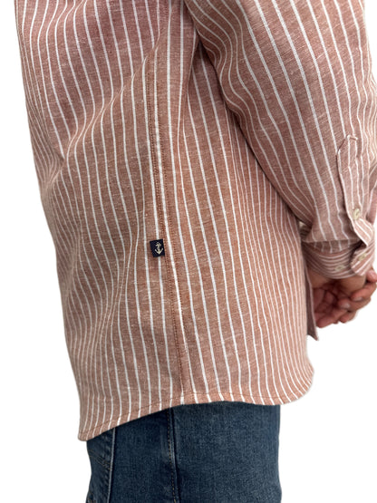 Camisa de Lino Terracota y Rayas Blancas