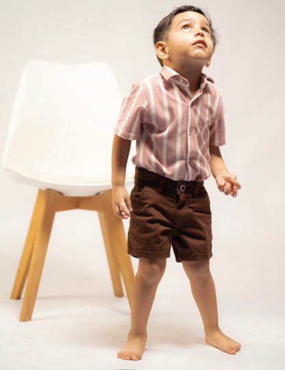 Camisa de niño en texturas rosa rayas blancas