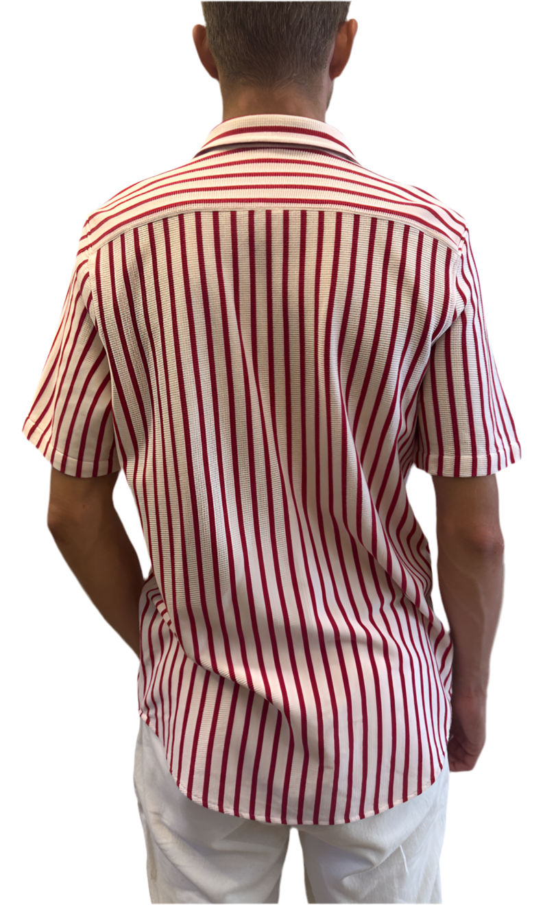 Camisa en texturas Blanco Rayas Roja