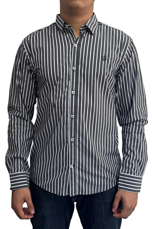 Camisa Gris Rayas Blancas A Negra
