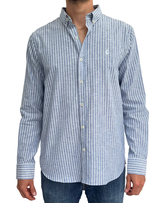 Camisa de Lino Navy y Rayas Blancas
