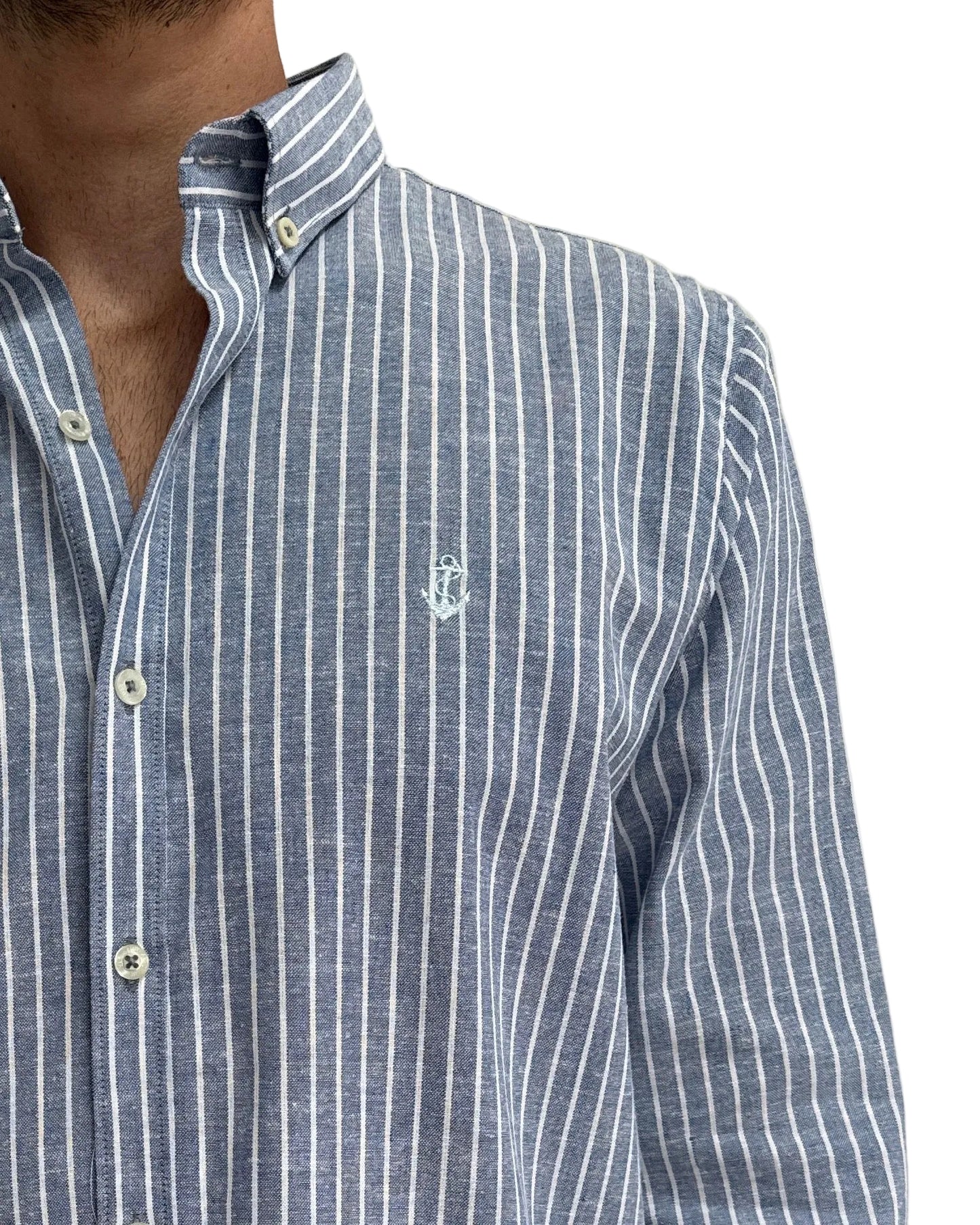 Camisa de Lino Navy y Rayas Blancas
