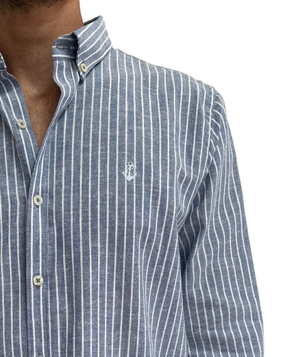 Camisa de Lino Navy y Rayas Blancas
