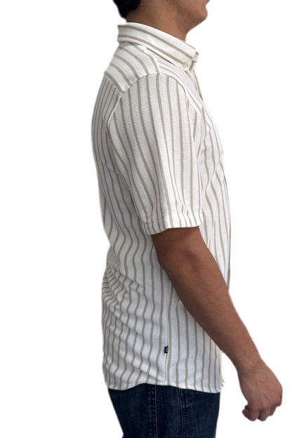 White Textured Shirt with Beige Stripes