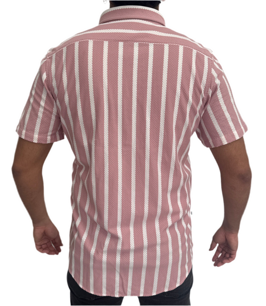 Camisa en texturas Rosado Rayas Blancas