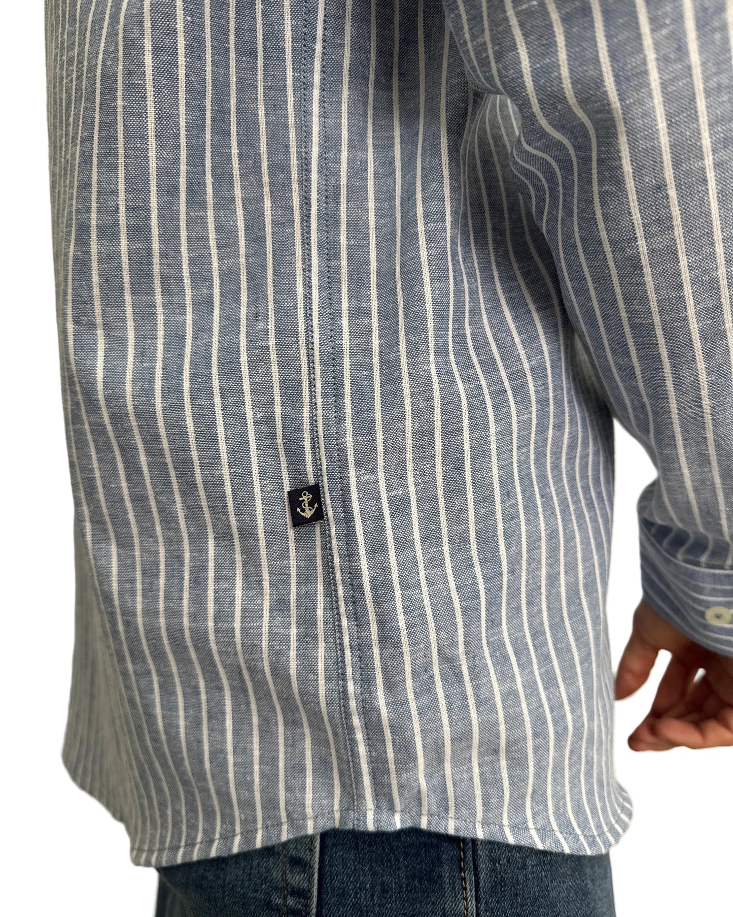 Camisa de Lino Navy y Rayas Blancas