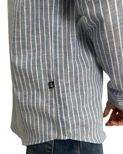 Camisa de Lino Navy y Rayas Blancas