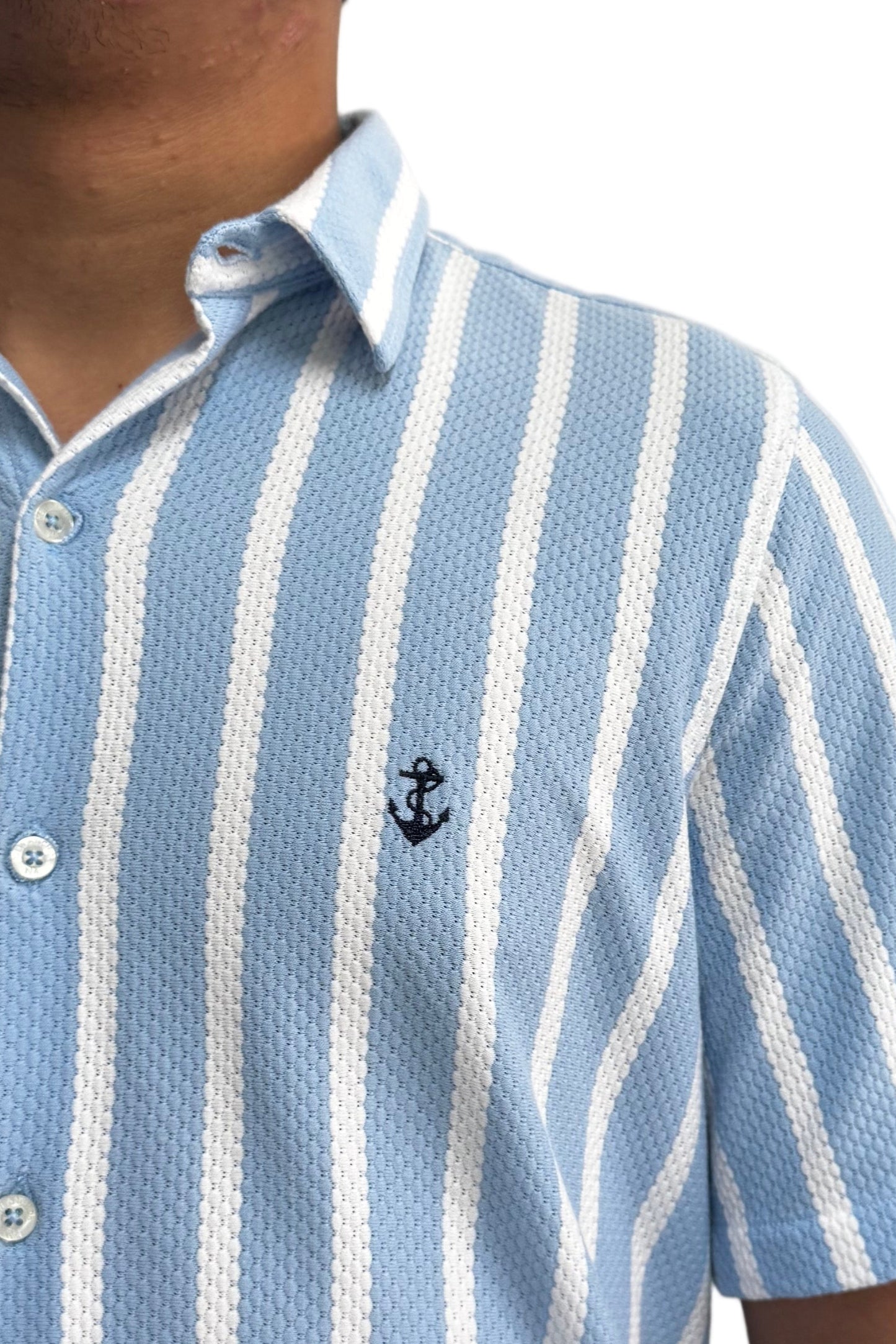 Camisa en texturas Blanco Rayas Azul Claro