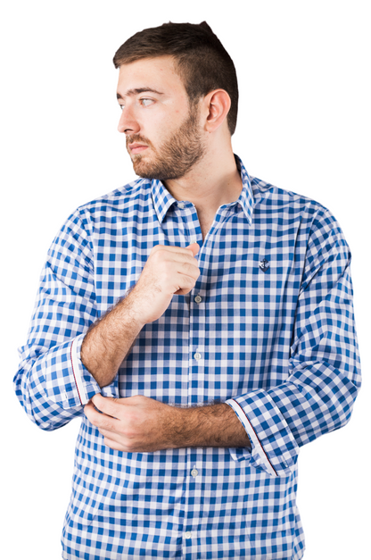 Camisa azul rey cuadros blancos a navy