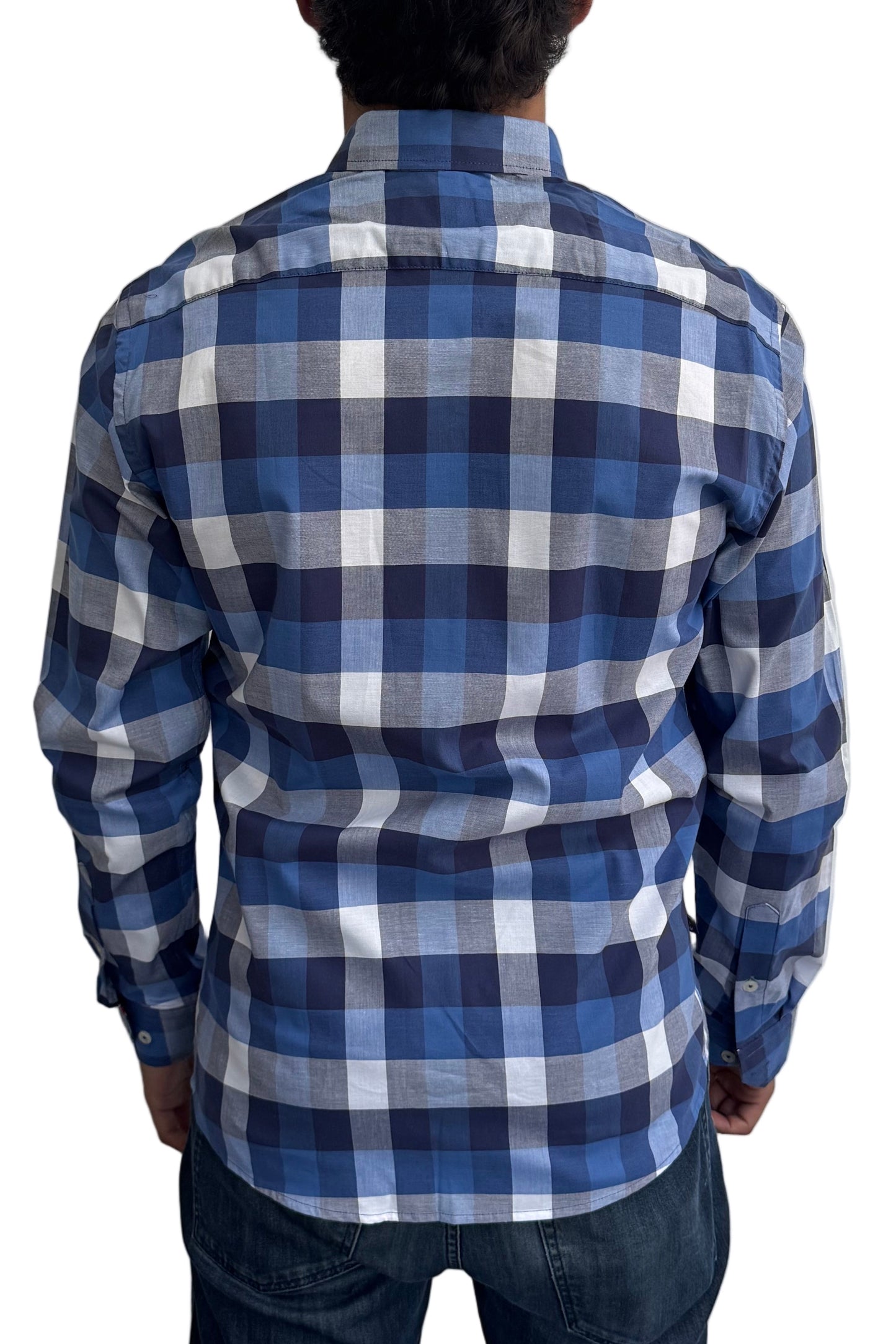 Camisa Azul Rey  Cuadros Navy Y Blanco A Roja