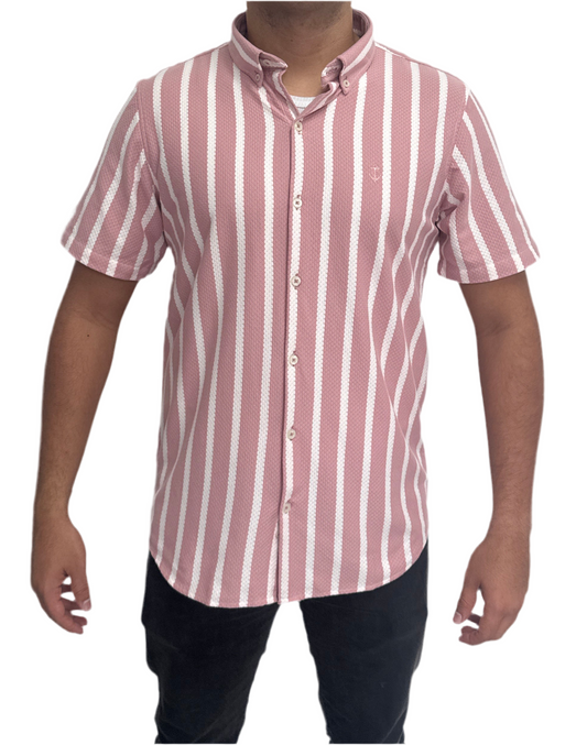 Camisa en texturas Rosado Rayas Blancas